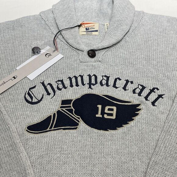 Champion Index + Archives Shawl Neck Sweater XL Gray Embroidered Limited Italy - Picture 6 of 10